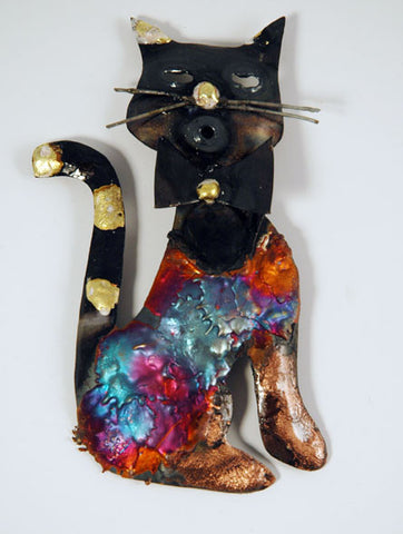 Recycled Tin Cat with bow tie