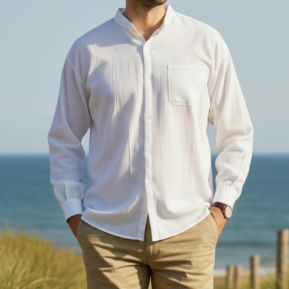 Long-Sleeve Grandad Shirt from Ecuador - 100% cotton - Choice of Colours