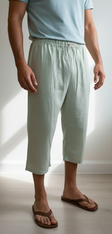 Summer 3/4-Length Trousers, Elasticated Waist, 100% Cotton - Choice of Colours