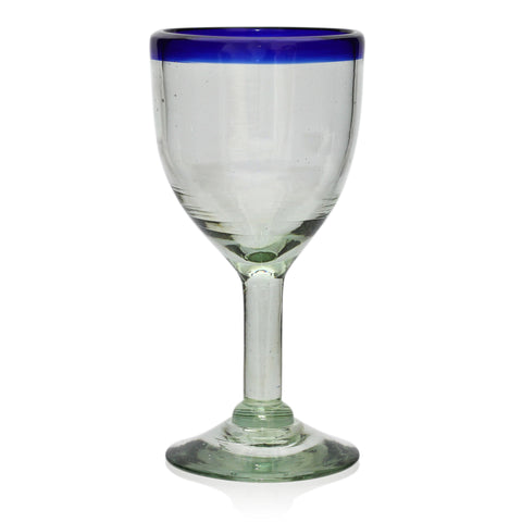 Blue Rim Wine Glass - Recycled Glass