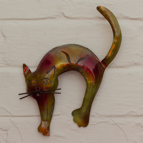 Recycled Tin Arched Cat - Red