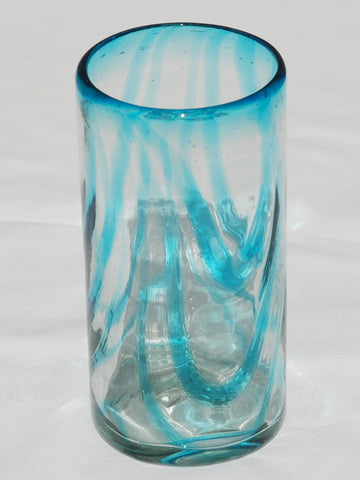 Patterened tall recycled glass turquoise