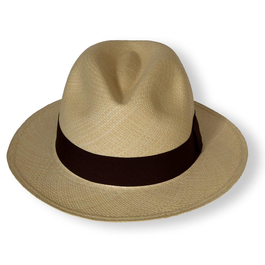 Tumia Panama Hat Men's Fedora – Natural Color, Brown Band, Hand Woven In Ecuador, Size 6 7/8