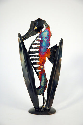 Recycled Tin seahorse with plants