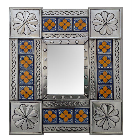 Tiled Tin Mirror - Yellow flowers