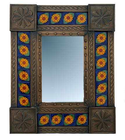 Tiled Tin Mirror - Sunflowers